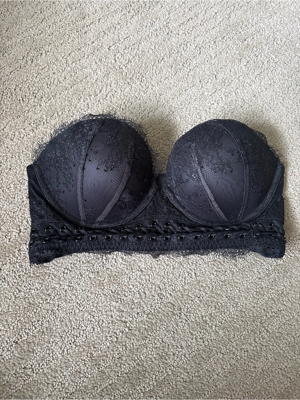Victoria's Secret Black Lace Longline Strapless Bustier Bra